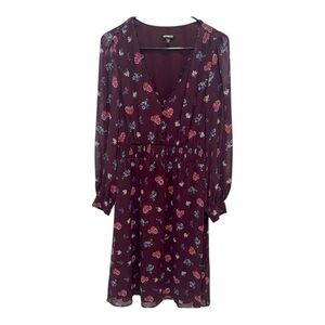 Express Women’s Medium Purple V-Neck Midi Long Sleeve Dress with Bishop Sleeves